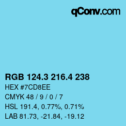 カラーコード: RGB 124.3 216.4 238 | qconv.com