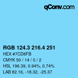 カラーコード: RGB 124.3 216.4 251 | qconv.com