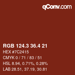 カラーコード: RGB 124.3 36.4 21 | qconv.com