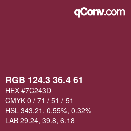 カラーコード: RGB 124.3 36.4 61 | qconv.com