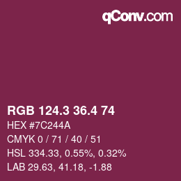 カラーコード: RGB 124.3 36.4 74 | qconv.com
