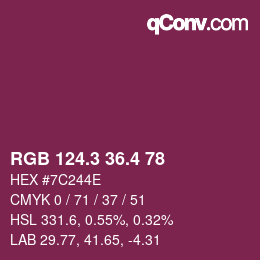 カラーコード: RGB 124.3 36.4 78 | qconv.com