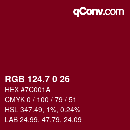 カラーコード: RGB 124.7 0 26 | qconv.com