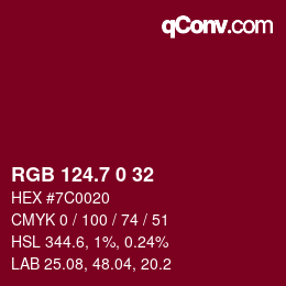 カラーコード: RGB 124.7 0 32 | qconv.com