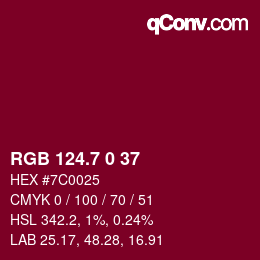 カラーコード: RGB 124.7 0 37 | qconv.com