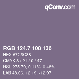 カラーコード: RGB 124.7 108 136 | qconv.com