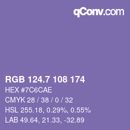 カラーコード: RGB 124.7 108 174 | qconv.com