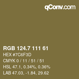 カラーコード: RGB 124.7 111 61 | qconv.com