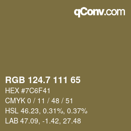 カラーコード: RGB 124.7 111 65 | qconv.com