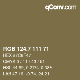 カラーコード: RGB 124.7 111 71 | qconv.com
