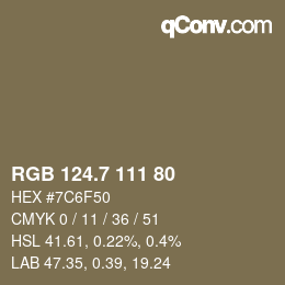 カラーコード: RGB 124.7 111 80 | qconv.com