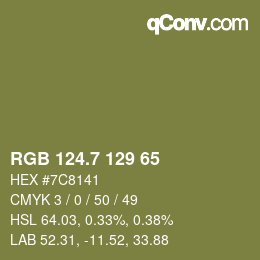 カラーコード: RGB 124.7 129 65 | qconv.com