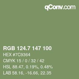 カラーコード: RGB 124.7 147 100 | qconv.com