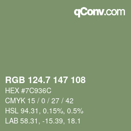 カラーコード: RGB 124.7 147 108 | qconv.com