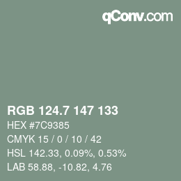 カラーコード: RGB 124.7 147 133 | qconv.com