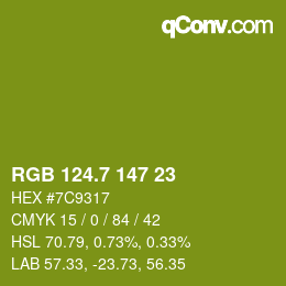 カラーコード: RGB 124.7 147 23 | qconv.com
