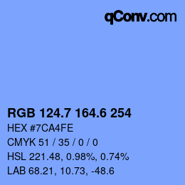 カラーコード: RGB 124.7 164.6 254 | qconv.com