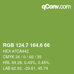 カラーコード: RGB 124.7 164.6 66 | qconv.com