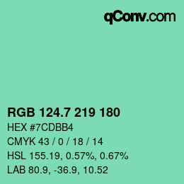 カラーコード: RGB 124.7 219 180 | qconv.com