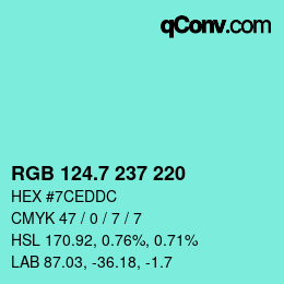 カラーコード: RGB 124.7 237 220 | qconv.com