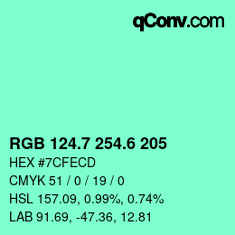 カラーコード: RGB 124.7 254.6 205 | qconv.com