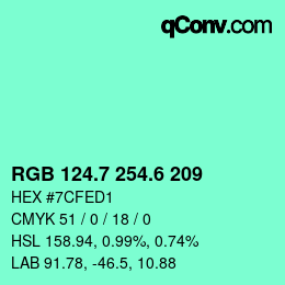 カラーコード: RGB 124.7 254.6 209 | qconv.com
