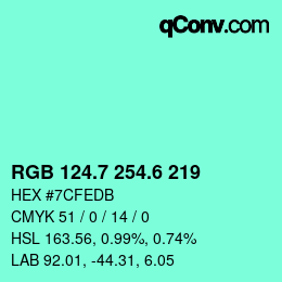 カラーコード: RGB 124.7 254.6 219 | qconv.com