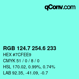 カラーコード: RGB 124.7 254.6 233 | qconv.com