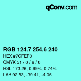 カラーコード: RGB 124.7 254.6 240 | qconv.com