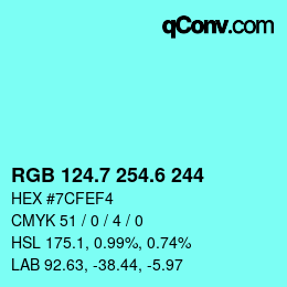 カラーコード: RGB 124.7 254.6 244 | qconv.com