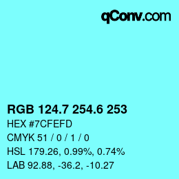 カラーコード: RGB 124.7 254.6 253 | qconv.com