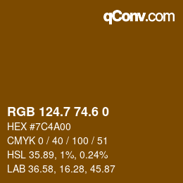 カラーコード: RGB 124.7 74.6 0 | qconv.com