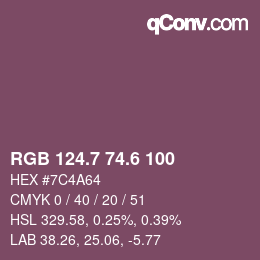 カラーコード: RGB 124.7 74.6 100 | qconv.com