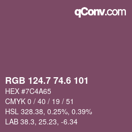 カラーコード: RGB 124.7 74.6 101 | qconv.com