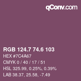 カラーコード: RGB 124.7 74.6 103 | qconv.com