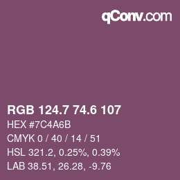 カラーコード: RGB 124.7 74.6 107 | qconv.com