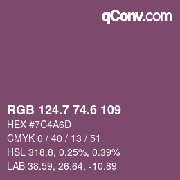 カラーコード: RGB 124.7 74.6 109 | qconv.com