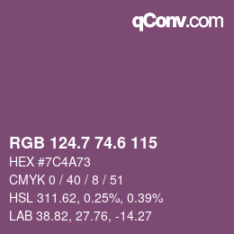 カラーコード: RGB 124.7 74.6 115 | qconv.com