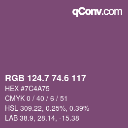 カラーコード: RGB 124.7 74.6 117 | qconv.com