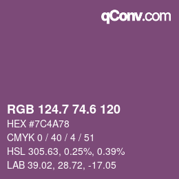 カラーコード: RGB 124.7 74.6 120 | qconv.com