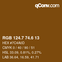 カラーコード: RGB 124.7 74.6 13 | qconv.com