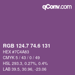 カラーコード: RGB 124.7 74.6 131 | qconv.com