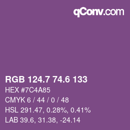カラーコード: RGB 124.7 74.6 133 | qconv.com