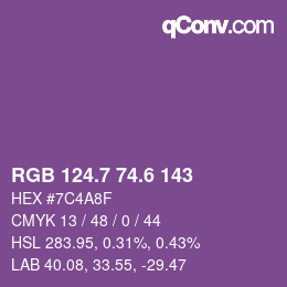 カラーコード: RGB 124.7 74.6 143 | qconv.com