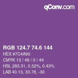カラーコード: RGB 124.7 74.6 144 | qconv.com