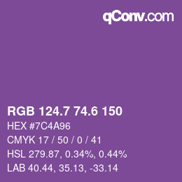カラーコード: RGB 124.7 74.6 150 | qconv.com