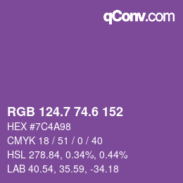 カラーコード: RGB 124.7 74.6 152 | qconv.com