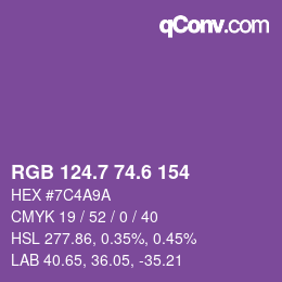 カラーコード: RGB 124.7 74.6 154 | qconv.com