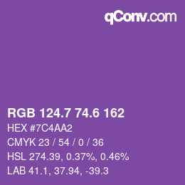 カラーコード: RGB 124.7 74.6 162 | qconv.com