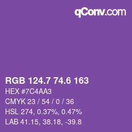 カラーコード: RGB 124.7 74.6 163 | qconv.com